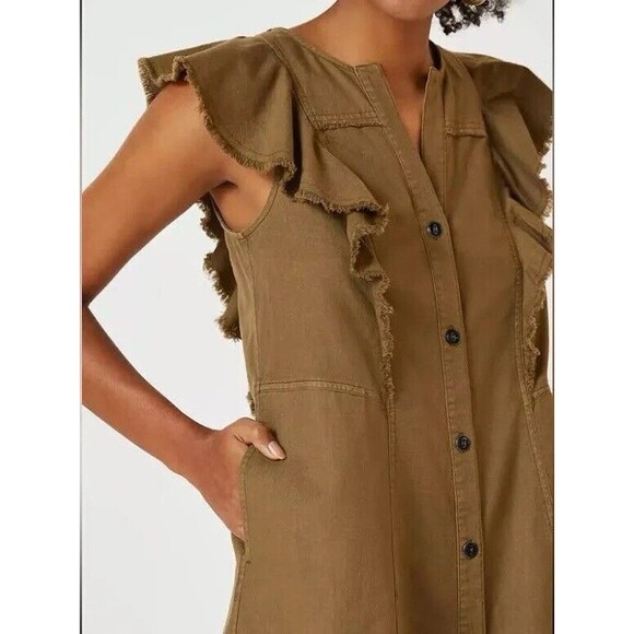 Anthropologie Pilcro Moss Flutter Sleeve Button Front Tunic Dress, S - Picture 10 of 10